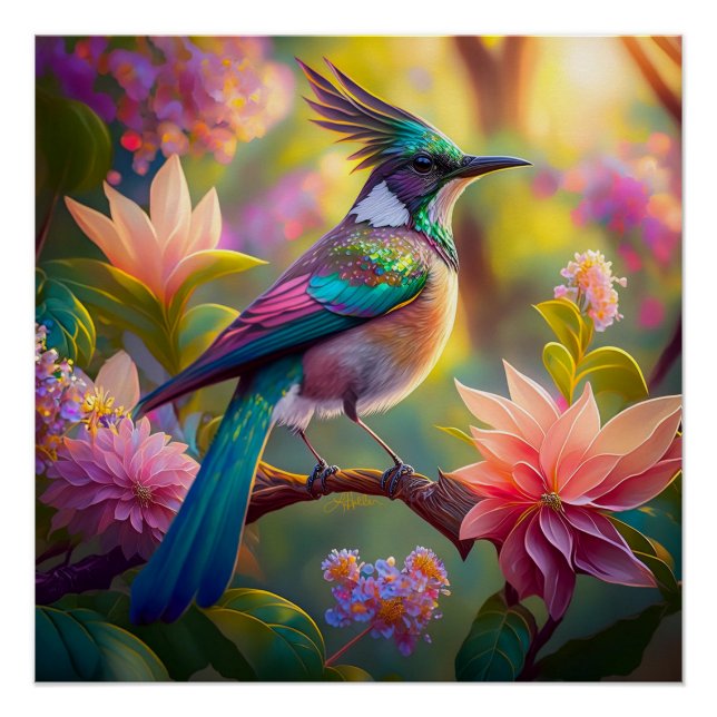 Póster Fantasia de Pássaro de Cabeça Verde (Frente)