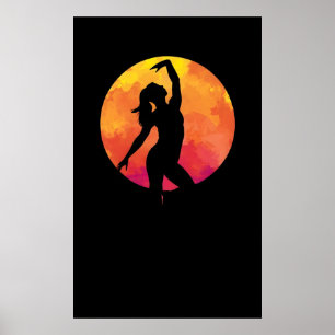 Poster Fantasia de uma garota dançando ballet à noite sob