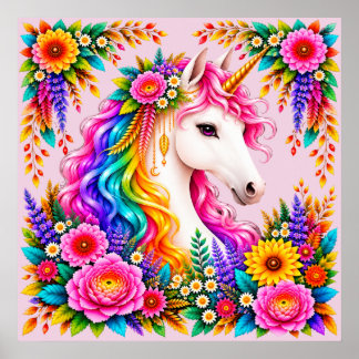 Poster Fantasia de Unicórnio Arco-íris Mágica