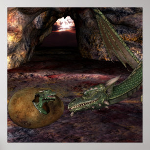 Póster Fantasia do dragão da mãe e da criança do KRW