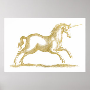 Póster Fantasia Dourado do unicórnio do brilho