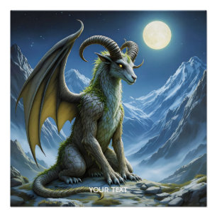 Póster Fantasia Dragão de Carneiro Mitológico Fofo