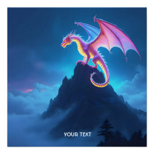 Póster Fantasia Dragão Fofo Envolto em Névoa