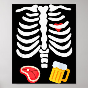 Poster Fantasia engraçada de esqueleto de cerveja e bife