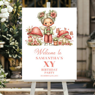 Poster Fantasia Fada 4º Aniversário Flores Rosadas Bem-vi