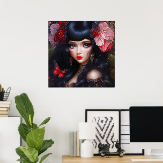 Poster Fantasia Fada Flor Princesa Olhos Azuis Fofa