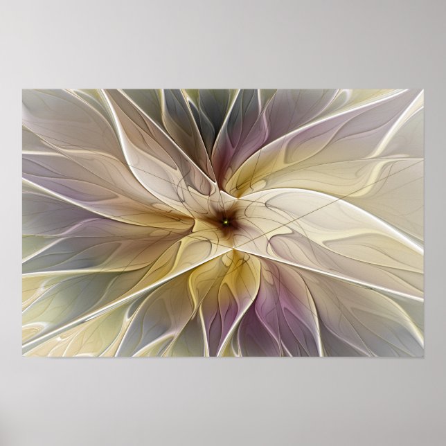 Póster Fantasia Floral Ouro Berinjela Arte Fractal Abstra (Frente)