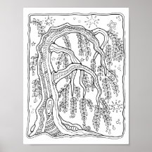 Fantasia Forest Night Willow Tree Coloring Art
