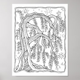 Poster Fantasia Forest Night Willow Tree Coloring Art