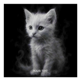 Póster Fantasia Gatinho de Fumaça Branca Fofa