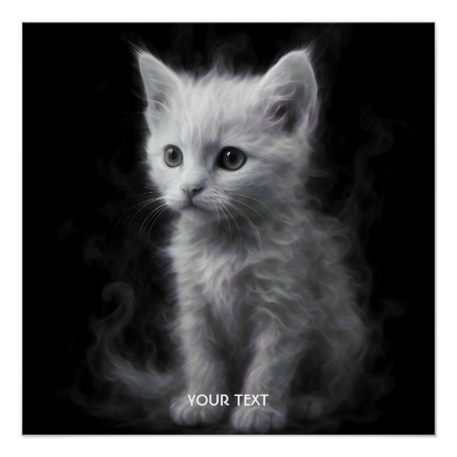 Póster Fantasia Gatinho de Fumaça Branca Fofa (Frente)