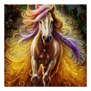 Póster Fantasia Gerada pelo Cavalo ouro AI