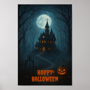 Poster Fantasia Gótica Castelo assombrado e Misty Moonl