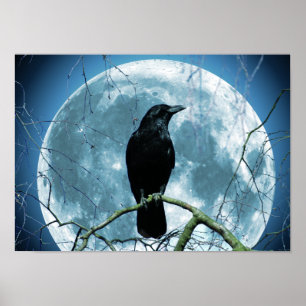 Póster Fantasia gótico da noite da lua do corvo do corvo