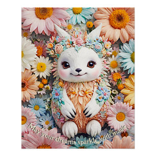 Póster Fantasia Infantil Fofa de Primavera Amigo - Floral