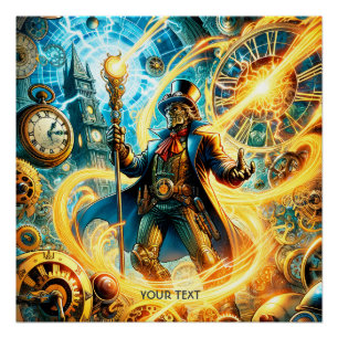 Póster Fantasia Mágico do Tempo Steampunk Fofo