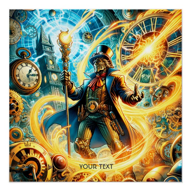 Póster Fantasia Mágico do Tempo Steampunk Fofo (Frente)