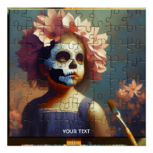 Póster Fantasia Menina Flores Quebra-Cabeça Fofo