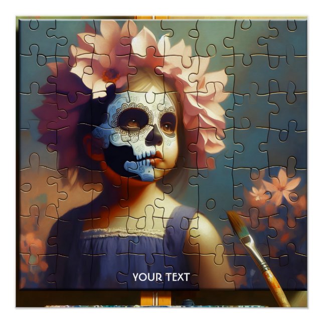Póster Fantasia Menina Flores Quebra-Cabeça Fofo (Frente)