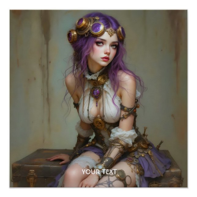Póster Fantasia Menina Roxa Fofo Steampunk (Frente)
