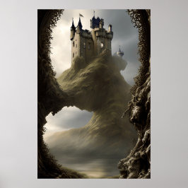 Poster Fantasia moderna do castelo escocês em um penhasco
