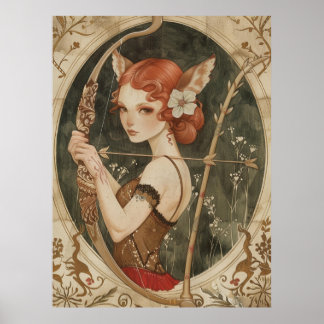 Poster fantasia, mulher da varinha mágica de fada na flor
