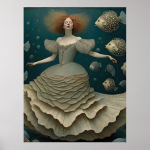 Poster Fantasia mulher em Rico vestida debaixo do oceano