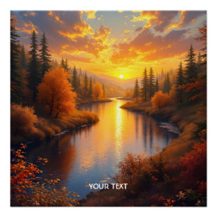 Póster Fantasia Paisagem do Pôr do Sol de Outono Fofa