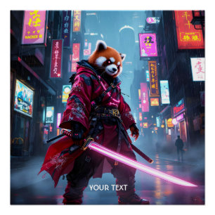 Póster Fantasia Panda Vermelho Samurai Fofo