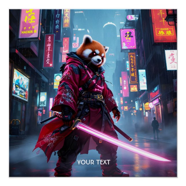 Póster Fantasia Panda Vermelho Samurai Fofo (Frente)
