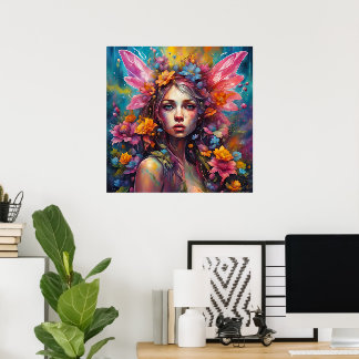 Poster Fantasia Princesa Flor Fada Colorida e Bonita