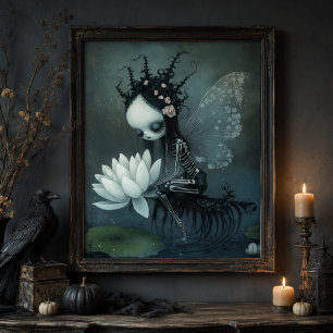 Poster Fantasia Sombria Gótica Arte de Fada Esqueleto Hal