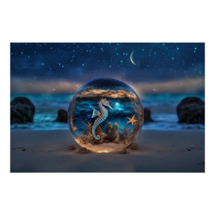 Póster Fantasia Surreal de Praia e Cavalo-da-praia