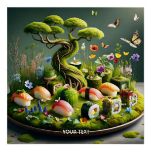 Póster Fantasia Sushi Fofo Paisagem Japonesa
