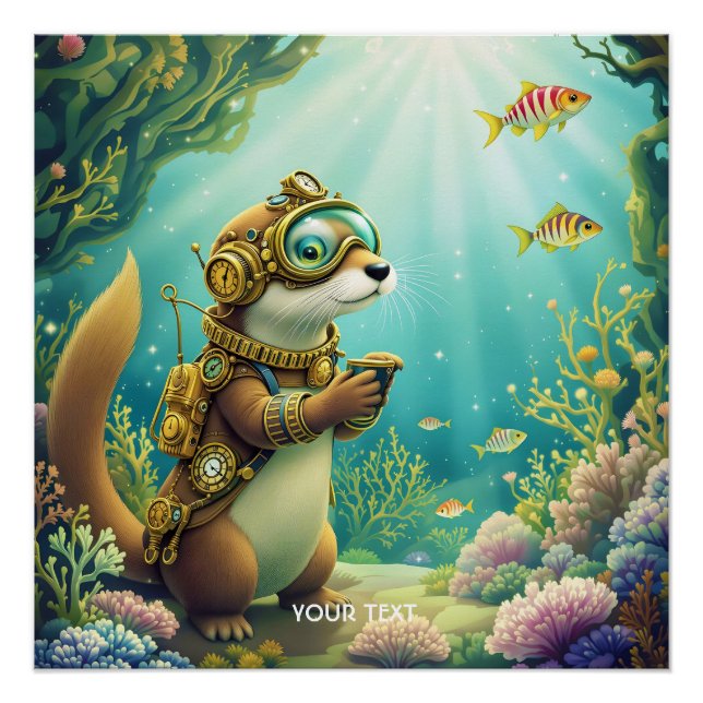 Póster Fantasia terno de lontra fofa steampunk (Frente)