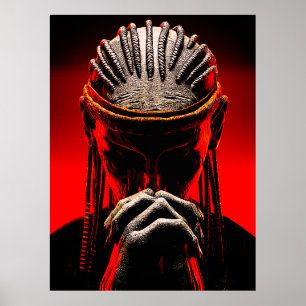 Poster Fantasia Tribal Escura Guerreiro Orando