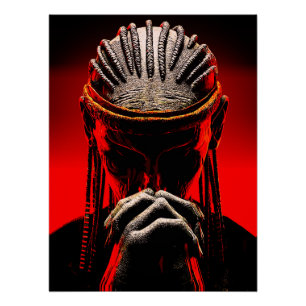 Póster Fantasia Tribal Escura Guerreiro Orando