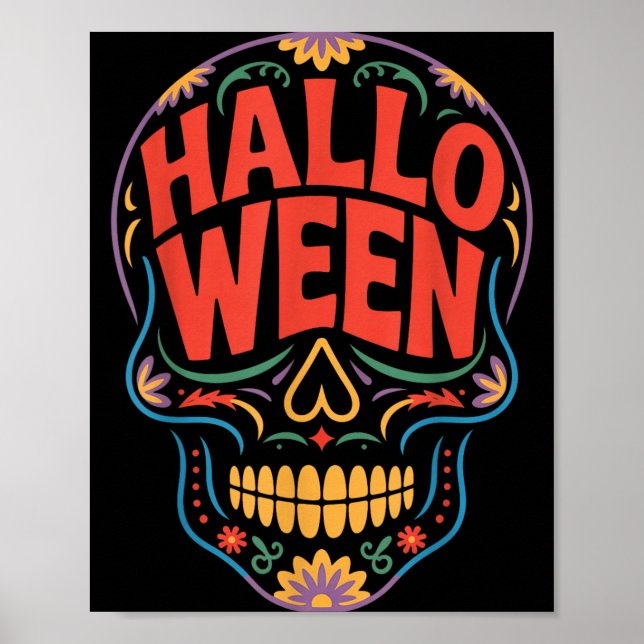 Poster Fantasias de Halloween Crânio Tipografia Gráfico S (Frente)