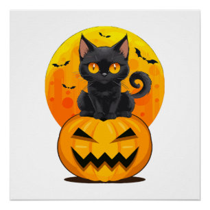 Póster Fantasias de Halloween de Abóbora de Gato Preto