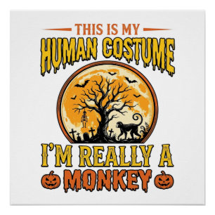 Póster Fantasias de Macaco de Halloween Camisa Vintage De