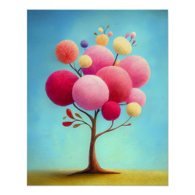 Póster Fantasiebaum mit bunten runden Baumkronen - Comic (Frente)