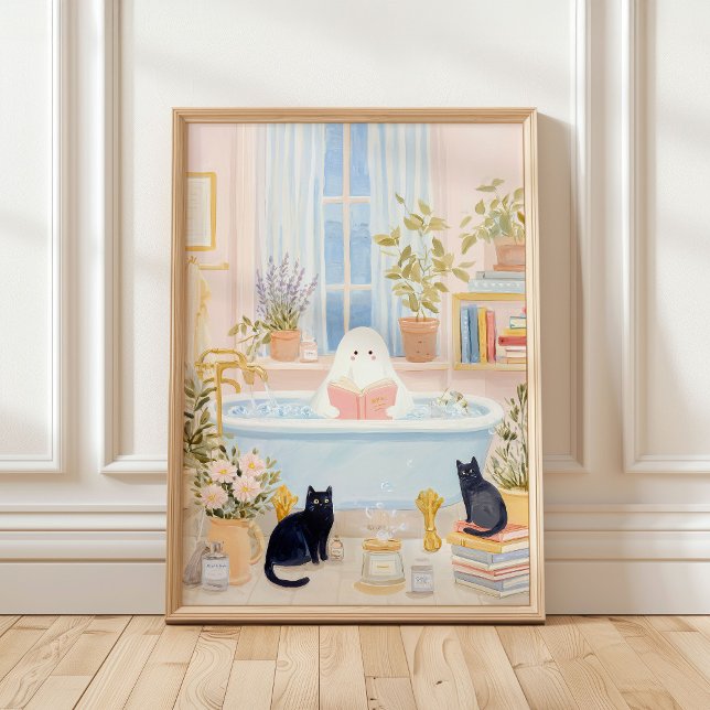 Poster Fantasma Aconchegante Lendo no Banho de Bolhas com (Criador carregado)