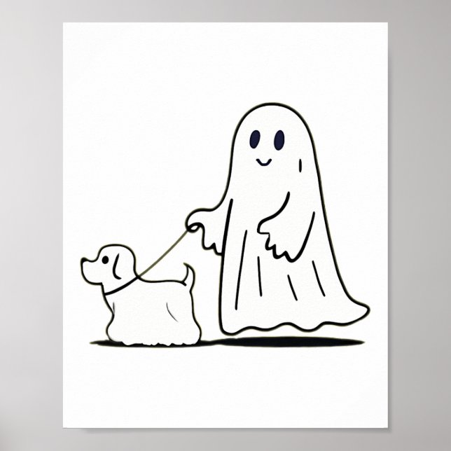 Poster Fantasma Andando Cachorro Ghostie Dia de as Bruxas (Frente)