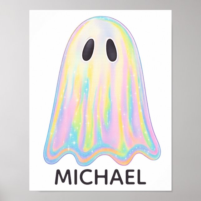 Poster Fantasma Arco-Íris Pastel Fofo | Assustador Estéti (Frente)