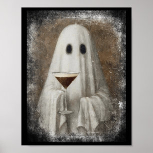 Poster Fantasma Bebendo Espresso Martini Halloween Sinist