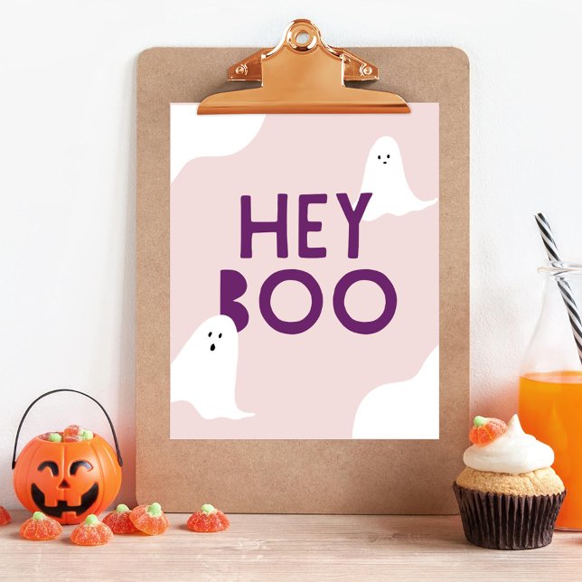 Poster Fantasma Bonita, Ei, Boo Kids Festa de Halloween (hey boo cute ghost halloween sign)