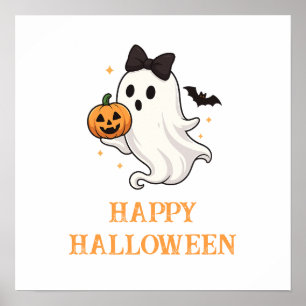 Poster Fantasma Bonito com Arco e Pumpkin   Dia das Bruxa