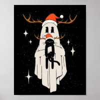 Fantasma Bonito Com Chapéu de Papai Noel Segurando