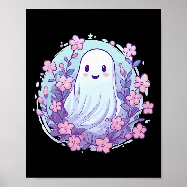 Poster Fantasma Bonito Com Flores Que Crianças Fantasmas (Frente)