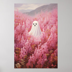 Poster Fantasma Bonito em Campo Floral Rosa